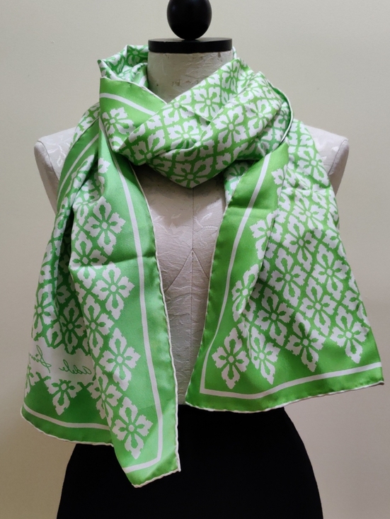 Adele Simpson Accessories - Vintage 1960s–70s Adele Simpson Silk Scarf – Mod Graphic Floral, Oblong 16x68